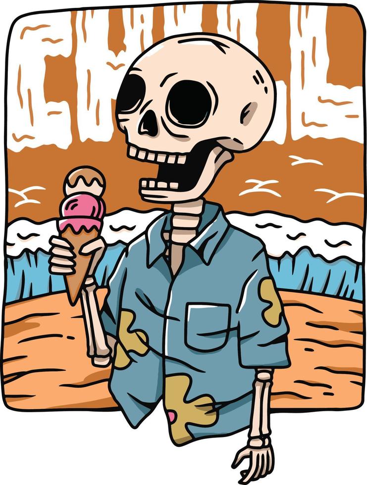 Vector illustration of skeleton chilling out on summer day. Suitable for t-shirt design, book cover, sticker, poster, etc