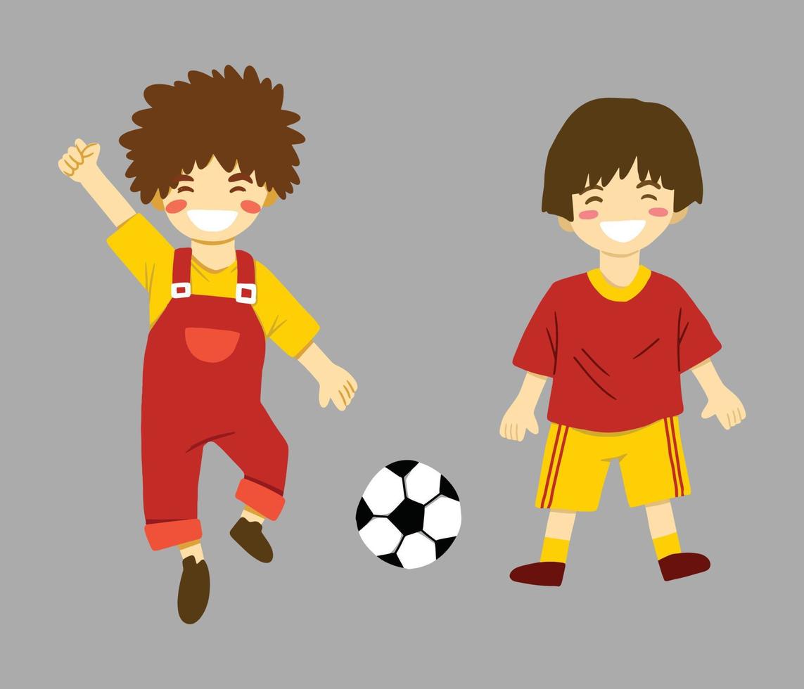 Vector illustration of kids playing soccer in water color style