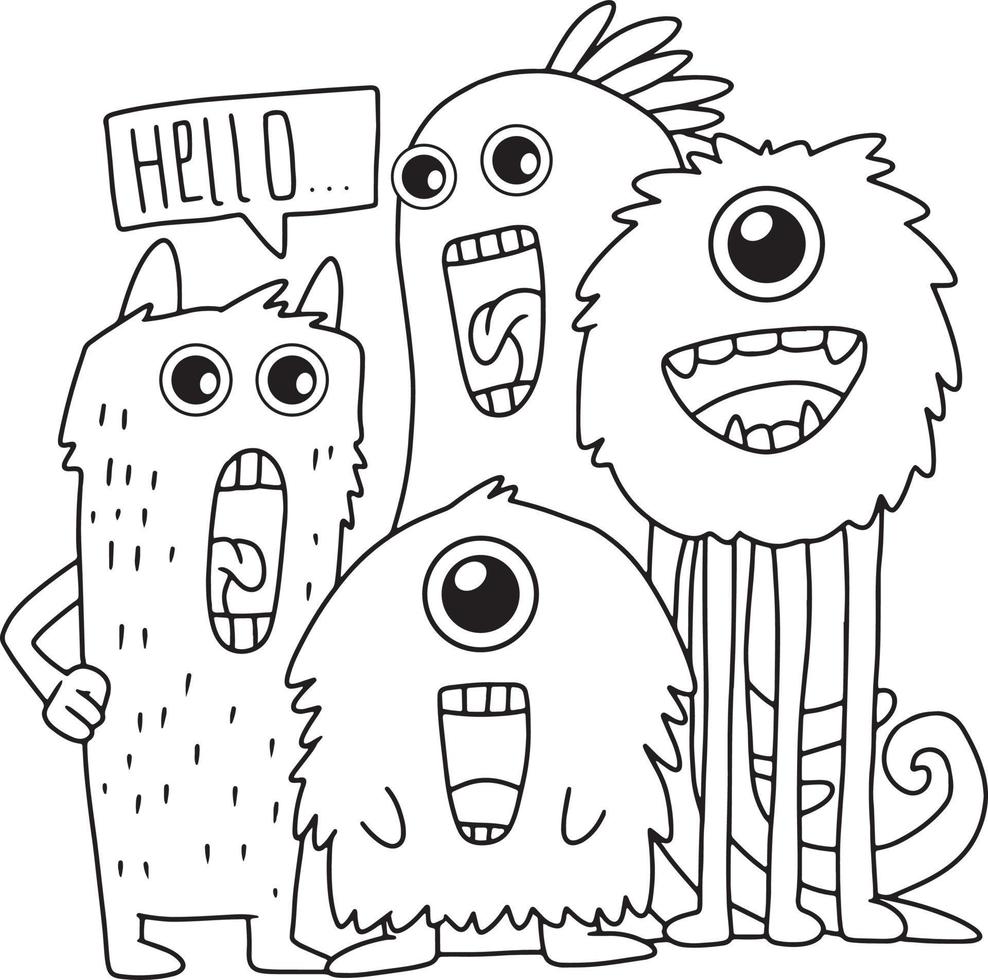 Cute monsters doodle. Vector illustration for coloring book, coloring pages, sticker, poster, t shirt design, etc