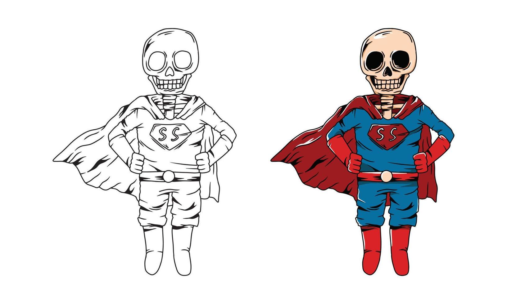 Line art of a super hero skeleton. Vector illustration for coloring book, coloring pages, etc