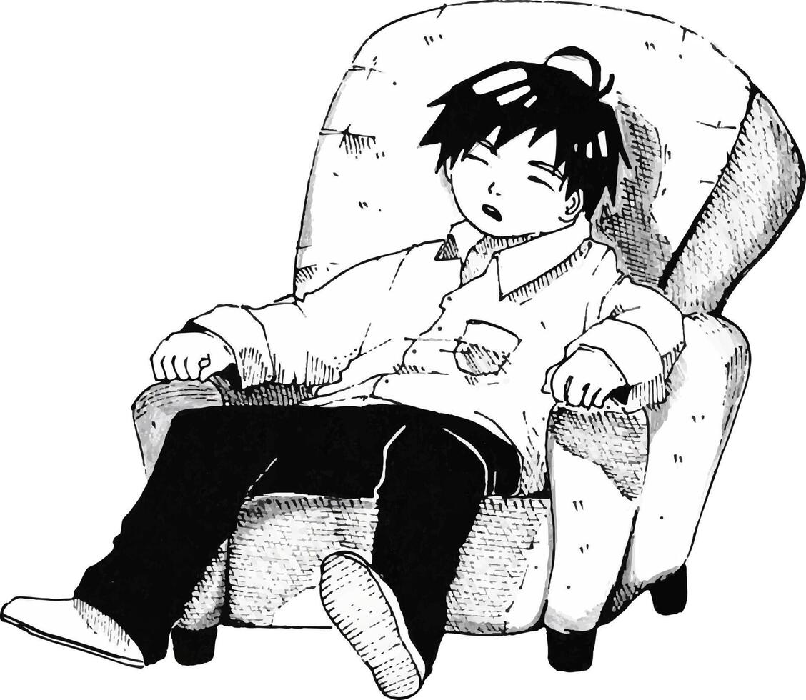 a man who is sleeping on his sofa. vector illustration of an original character with manga style