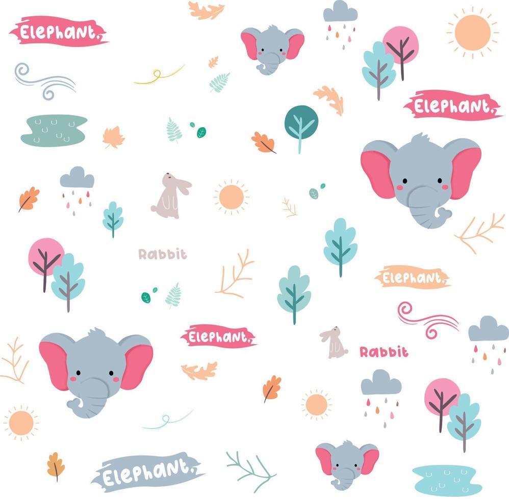 Elephant and Rabbit doodle. Design for baby wear, blanket, shirt, fabric, banner, poster, etc vector