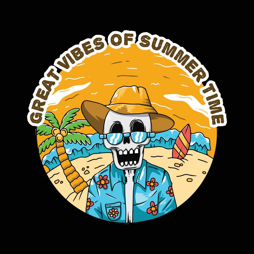 Vector illustration of Skeleton enjoying the summer time at beach for T-shirt designs, web design or print