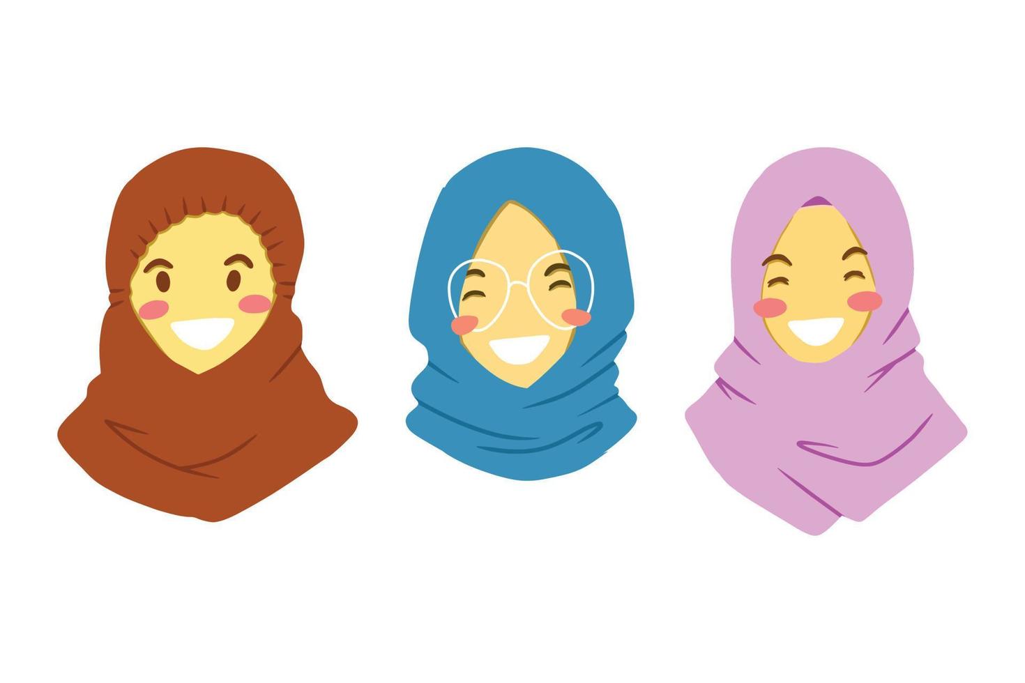 Set of hijab girls in various style and colours. Vector illustration in watercolor and pastel. Suitable for avatar, poster, card, sticker, etc