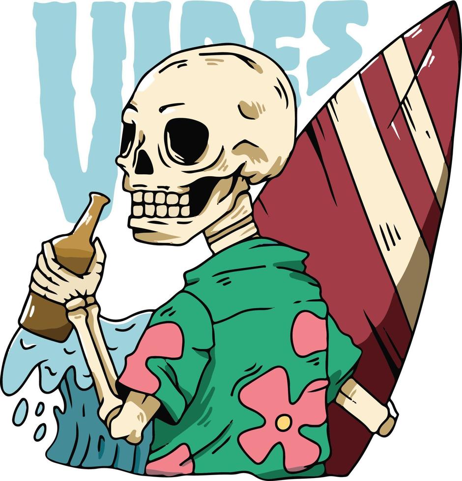 Vector illustration of Skeleton enjoying the summer time at beach for T-shirt designs, web design or print