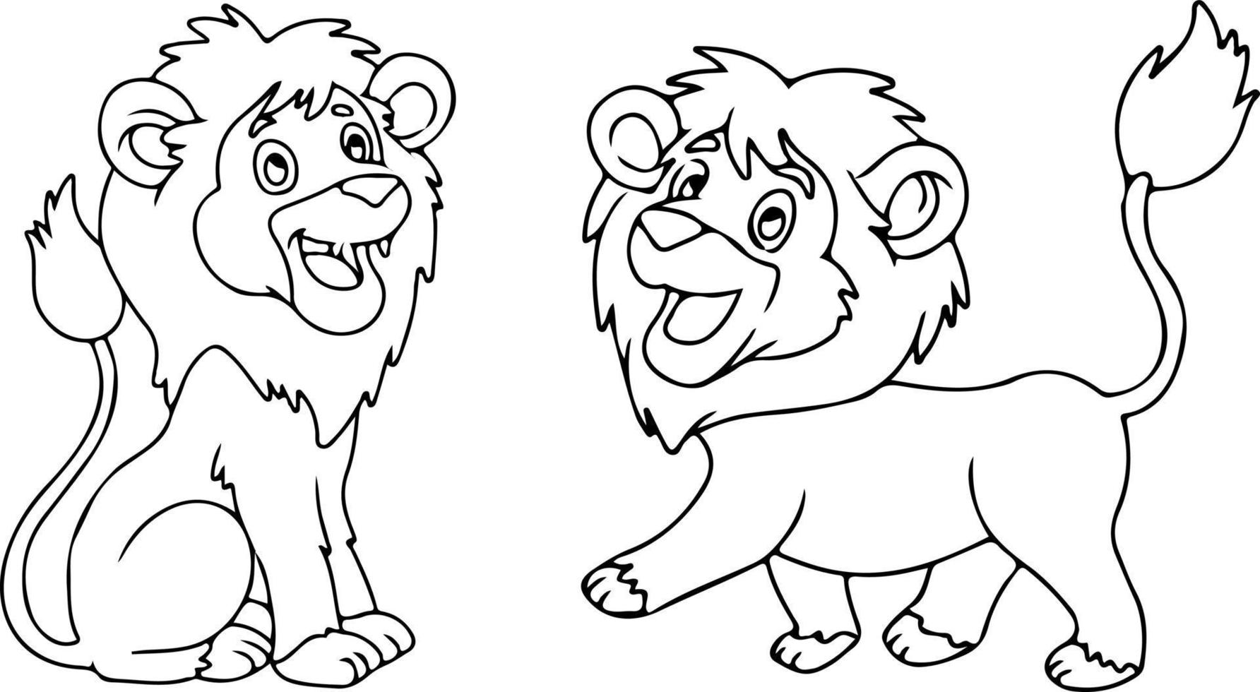 Cute cartoon lion. Black and white vector illustration for coloring book. Illustration for children