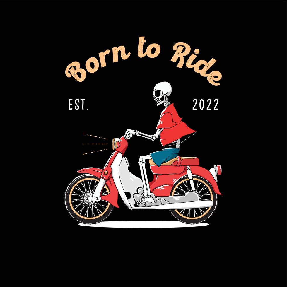 Skeleton riding a classic motor cycle. Vector illustration for clothing, t-shirt design, jacket, sticker, poster, etc