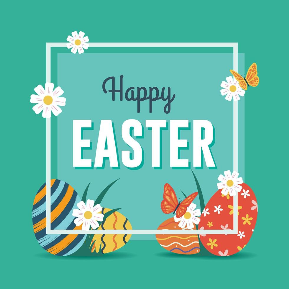 Happy Easter Background with Flowers and Butterflies vector