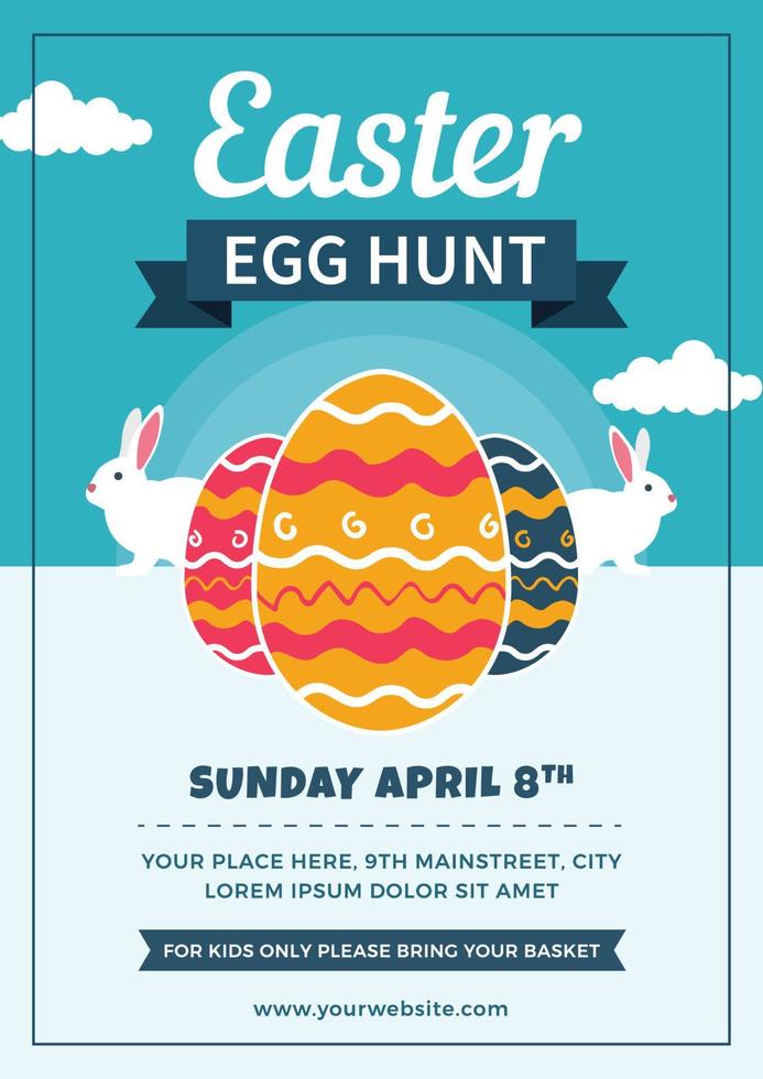 Easter Egg Hunt Flyer with Eggs and Rabbits vector