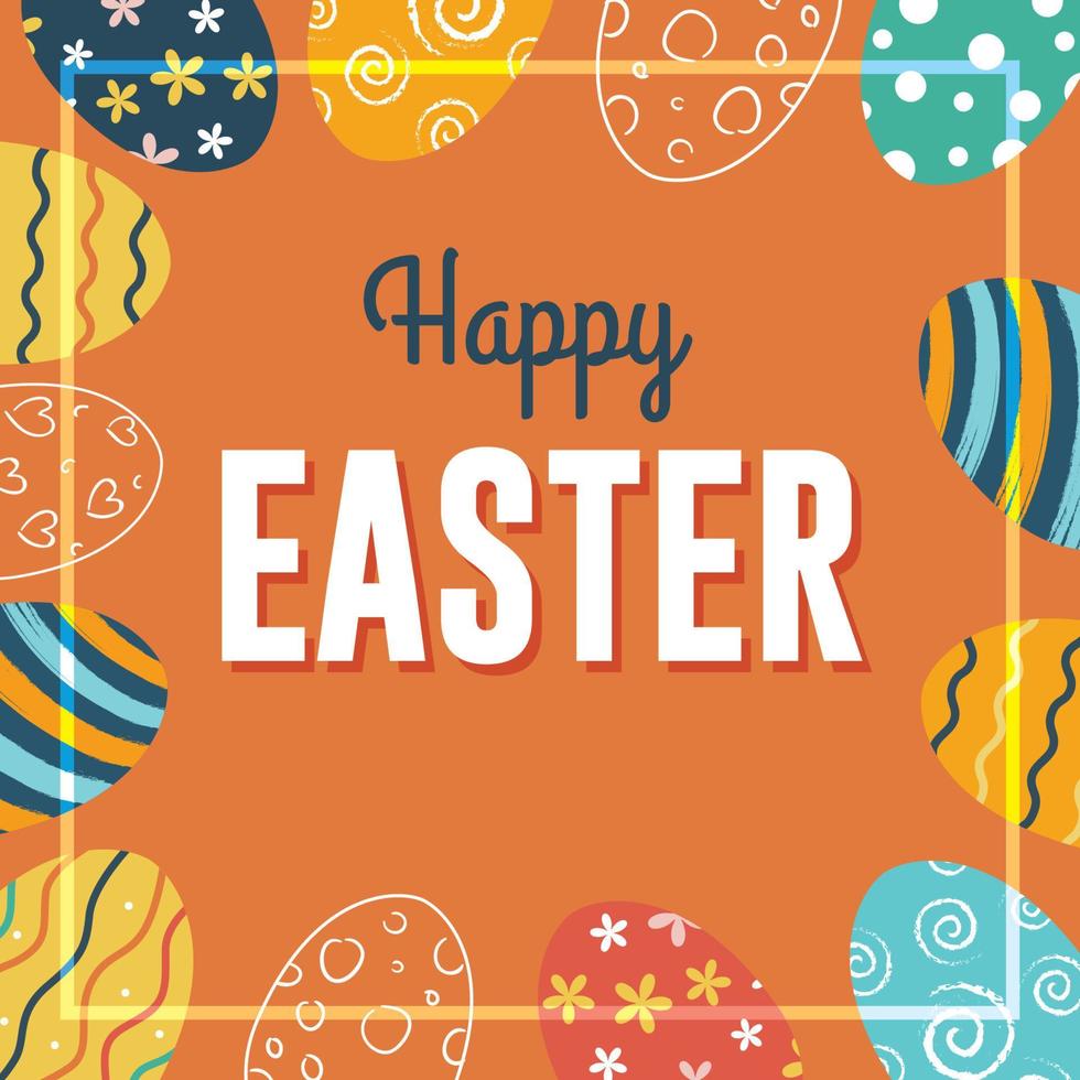 Happy Easter Frame Background with Colorful Eggs vector