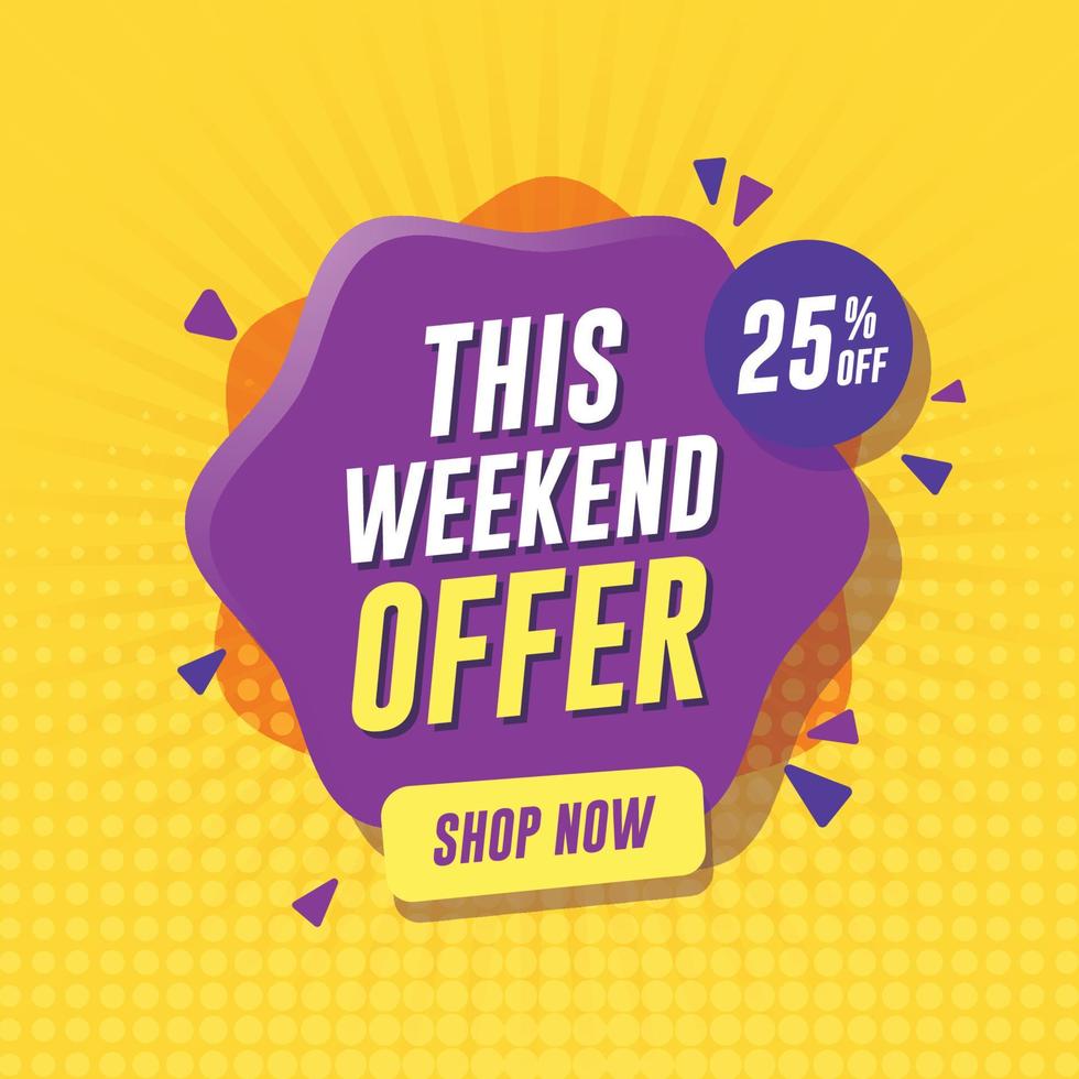Weekend sale banner on yellow background vector