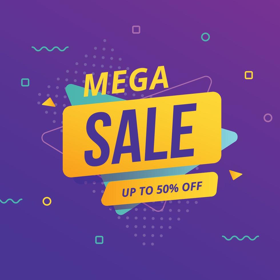 Mega sale banner with geometric style vector