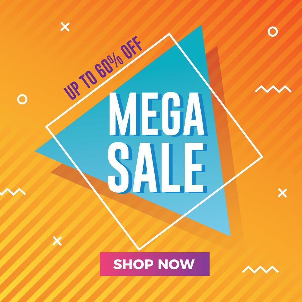 Mega sale banner with modern memphis background vector