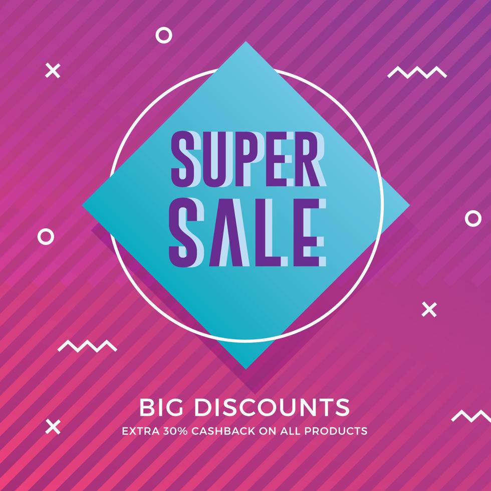 Super sale banner with modern memphis background vector