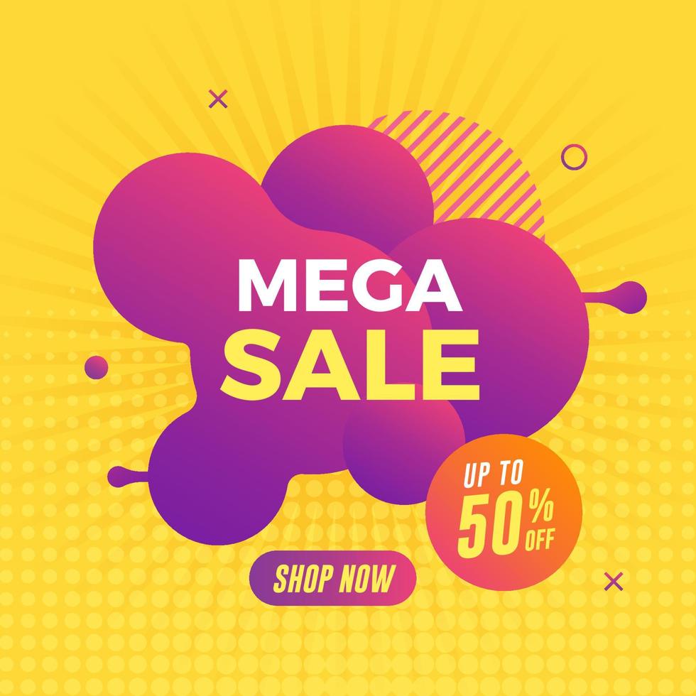Mega sale banner on yellow background vector