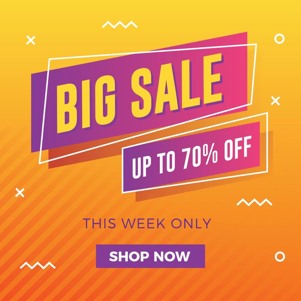 Big sale banner with modern yellow memphis background vector