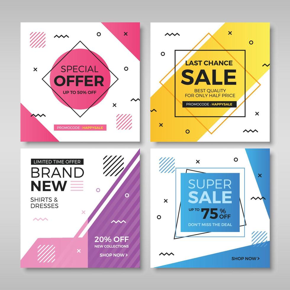 Set of modern promotion square banners vector