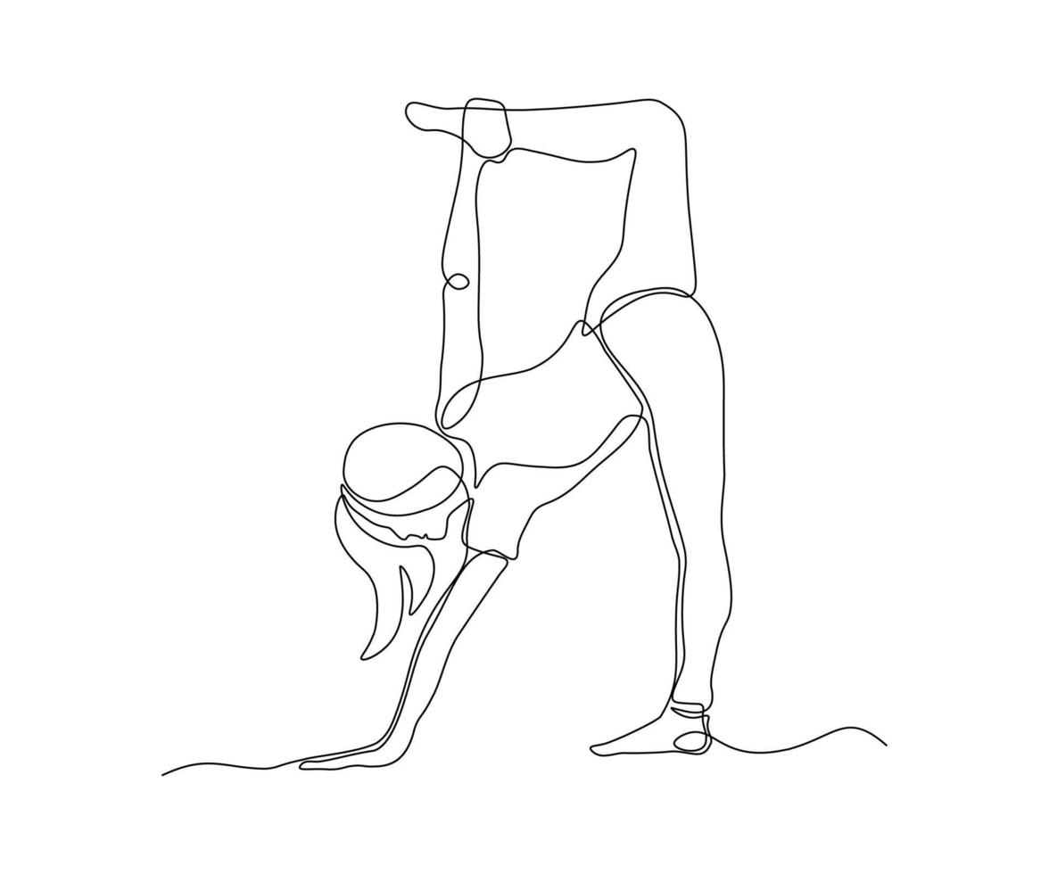 abstract athlete without a face, gymnast, yoga, hand-drawn, continuous mono line, one line art, contour drawing vector