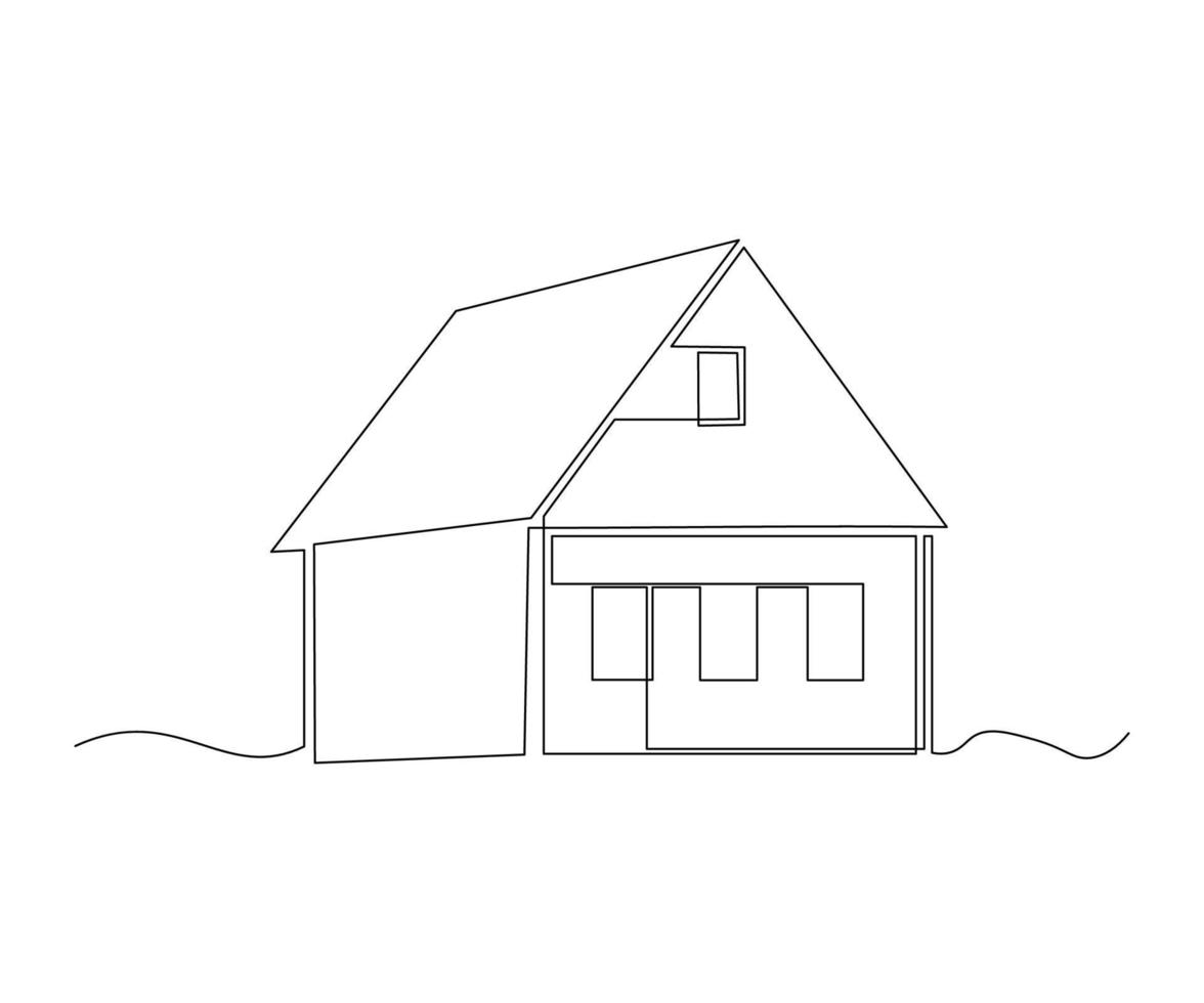 rustic house, cottage, hand-drawn, continuous monoline, drawing in one line vector