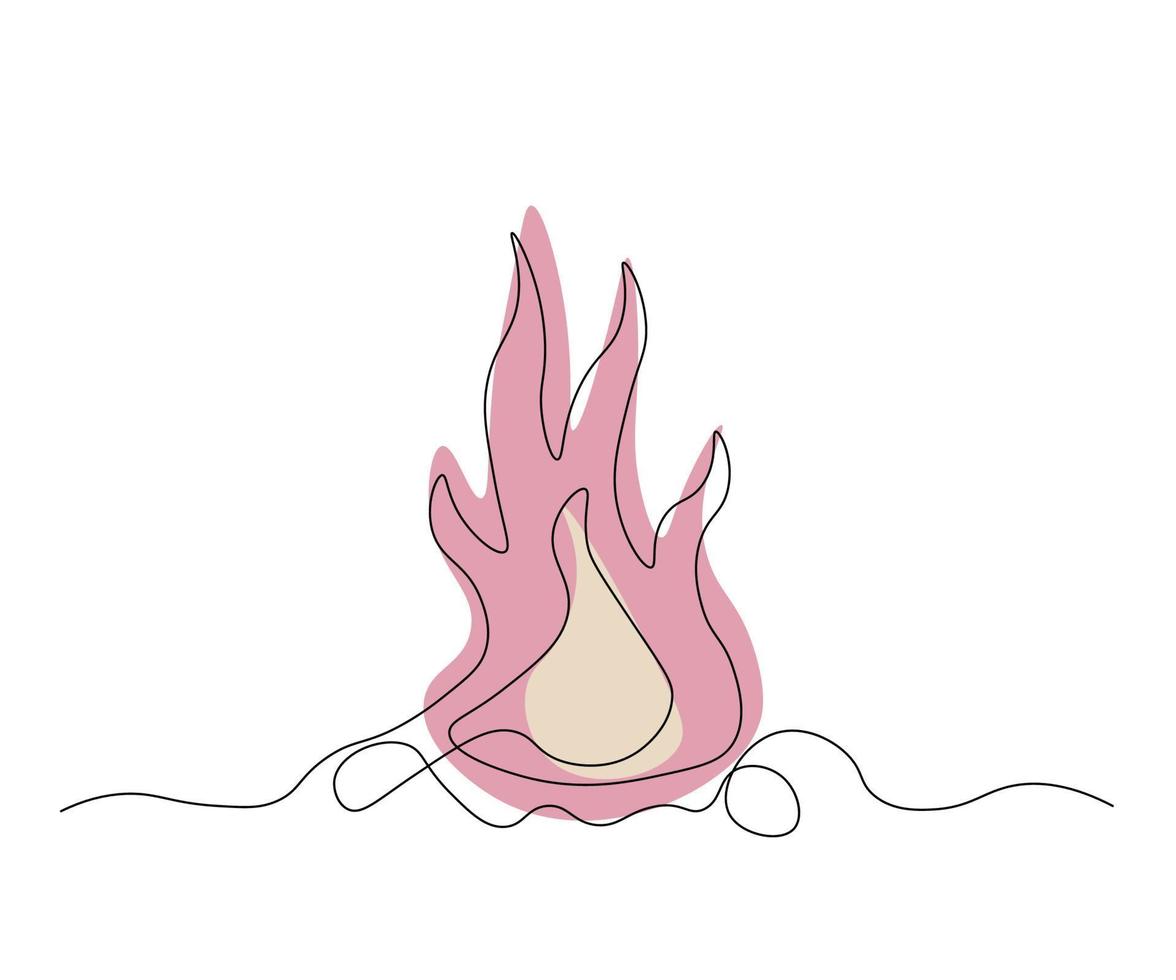 bonfire, fire, hand-drawn, continuous monoline, drawing in one line vector