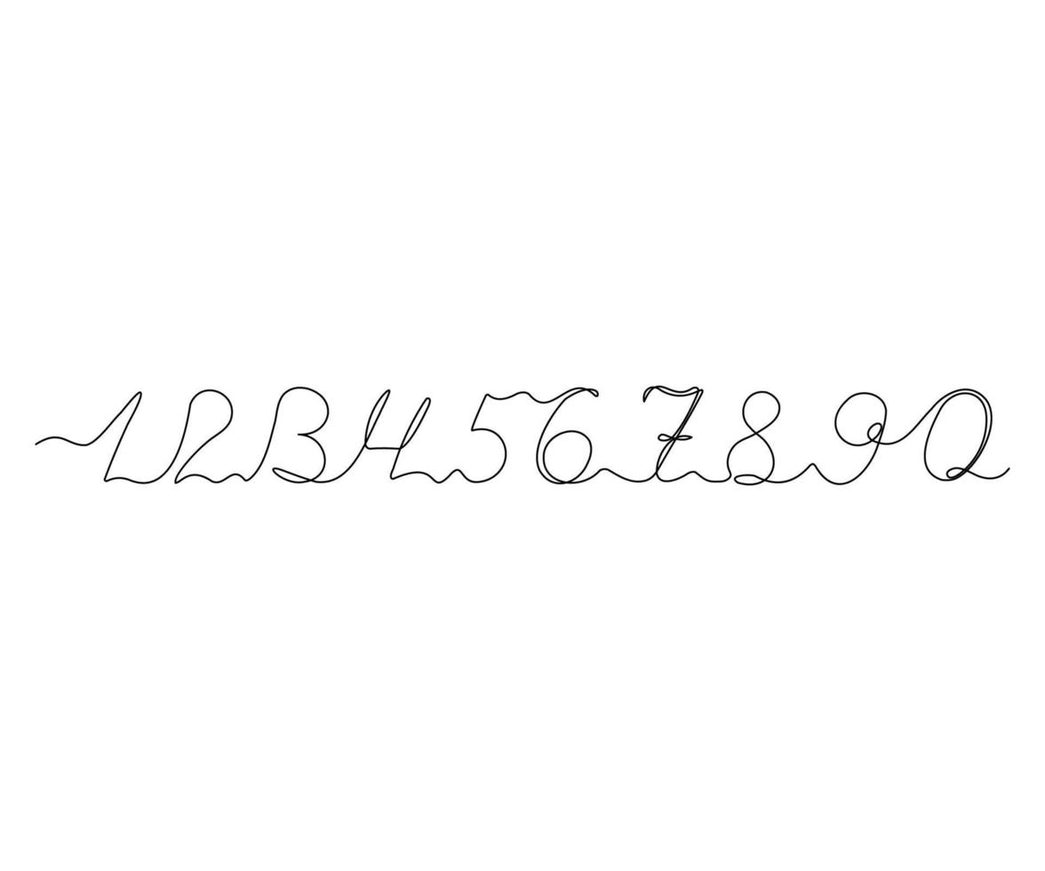 a set of Arabic numerals from 1 to zero , hand-drawn, continuous monoline, drawing in one line vector