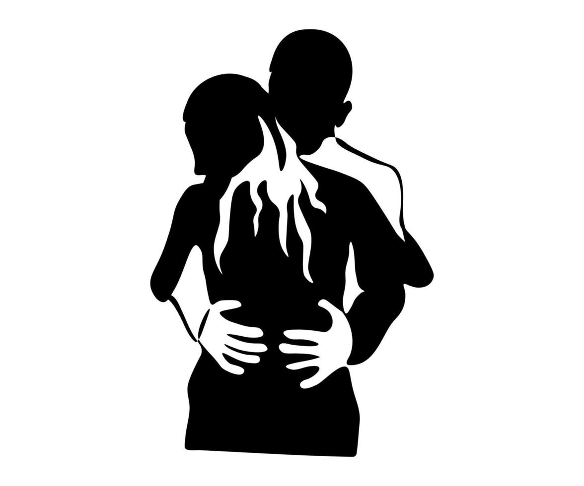 un Pareja de amantes, un mujer y un hombre, amor para cada otro, abrazo cada otro, perdido, negro y blanco logo vector