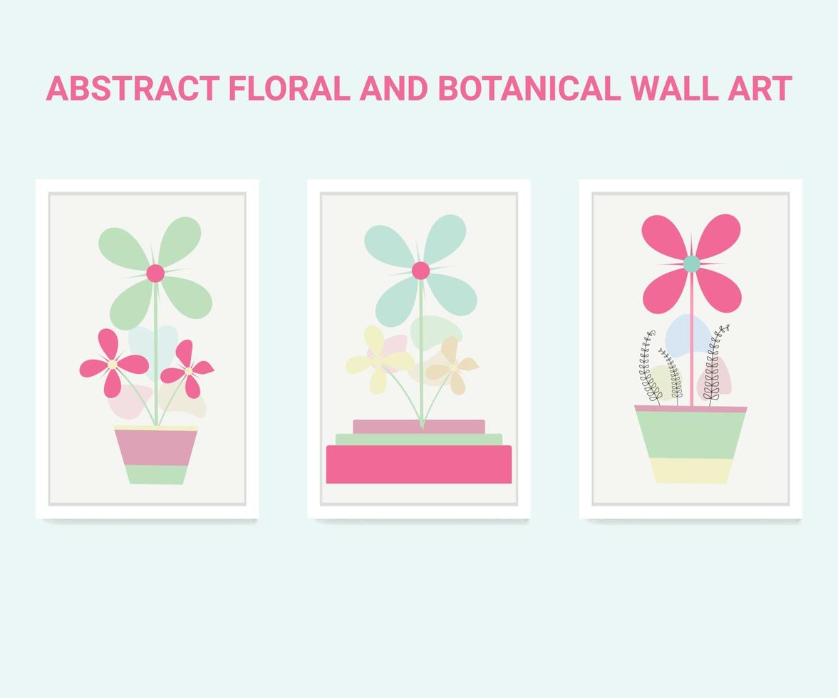 conjunto de vectores de arte de pared botánica. dibujo de arte de línea de follaje con forma abstracta. diseño de arte abstracto de plantas para impresión, portada, papel tapiz, arte de pared minimalista y natural. ilustración vectorial.