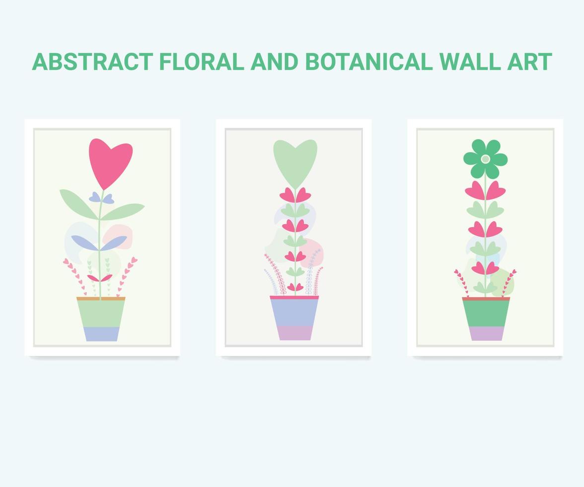 Botanical wall art vector set. Foliage line art drawing with abstract shape. Abstract Plant Art design for print
