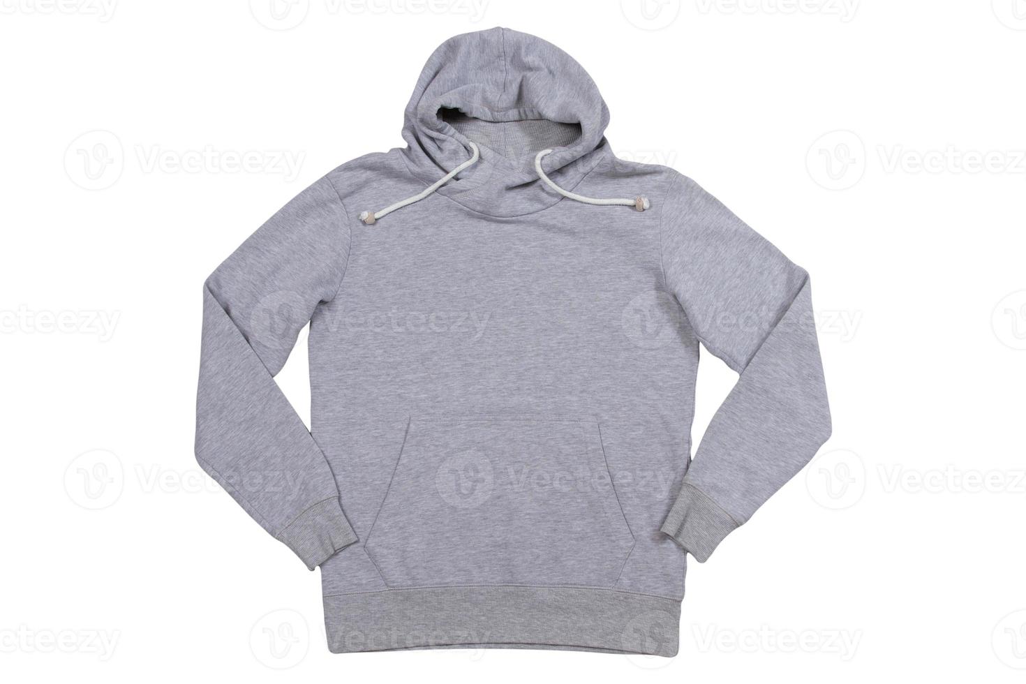 gray sweatshirt with a hood on a white background isolated copy space, empty hoody photo