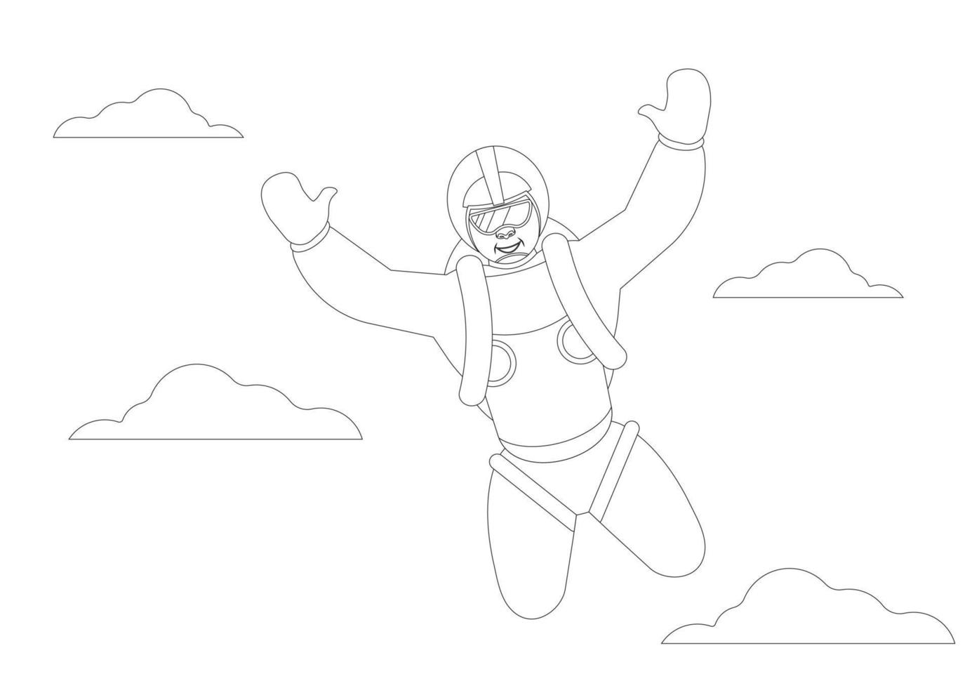 Black And White Skydiver Clipart. Coloring Page Of Skydiver vector