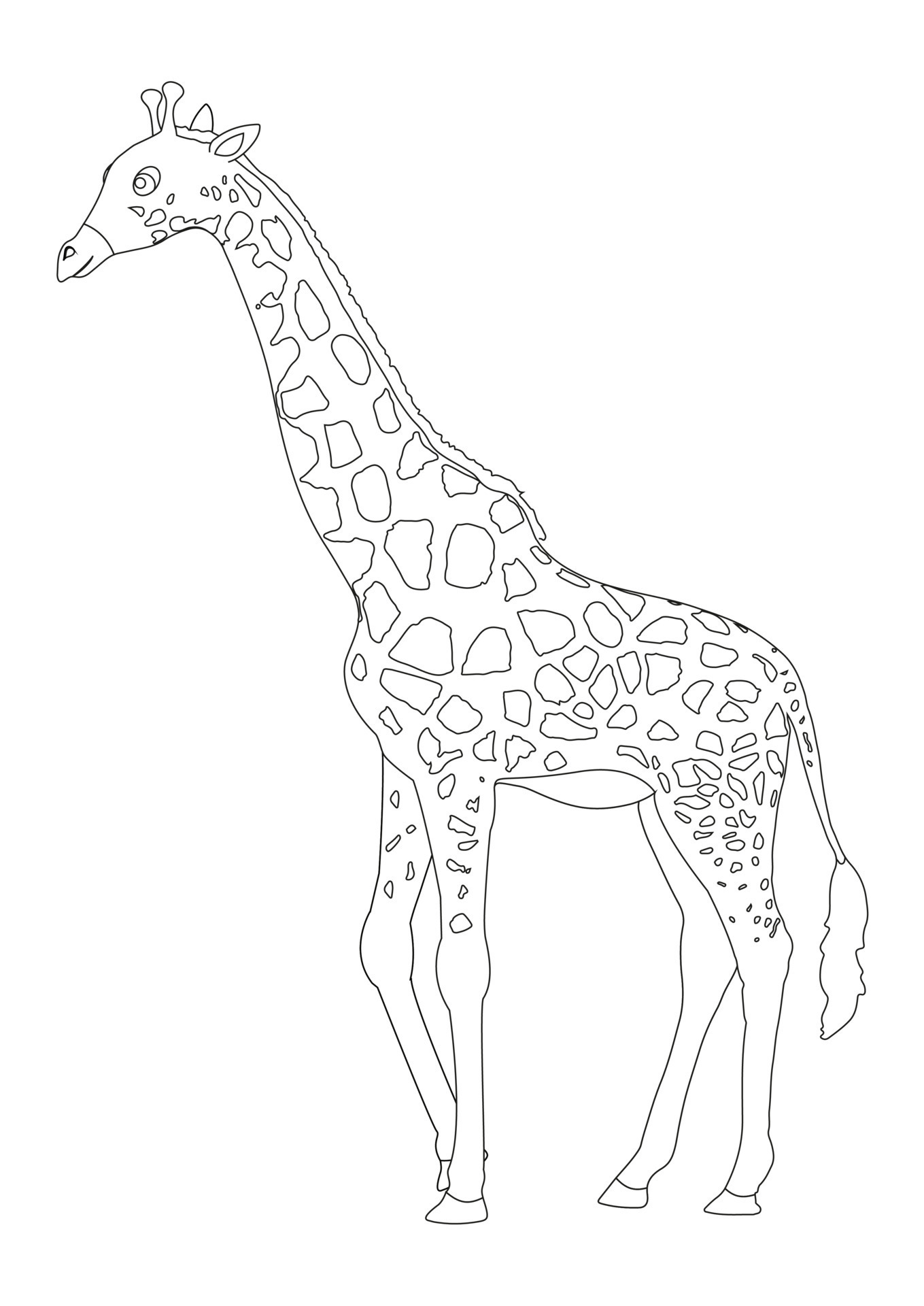 Black And White Giraffe Cartoon Character Vector. Coloring Page Of