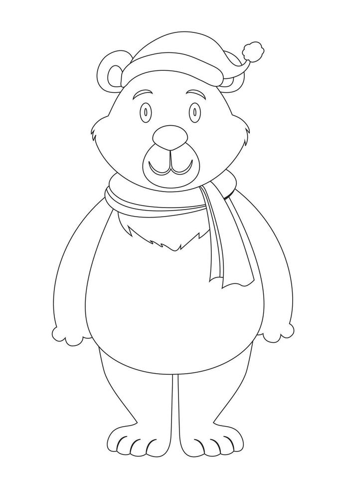 Black And White Cute Polar Bear Cartoon Character Vector. Coloring Page Of Cartoon Polar Bear vector