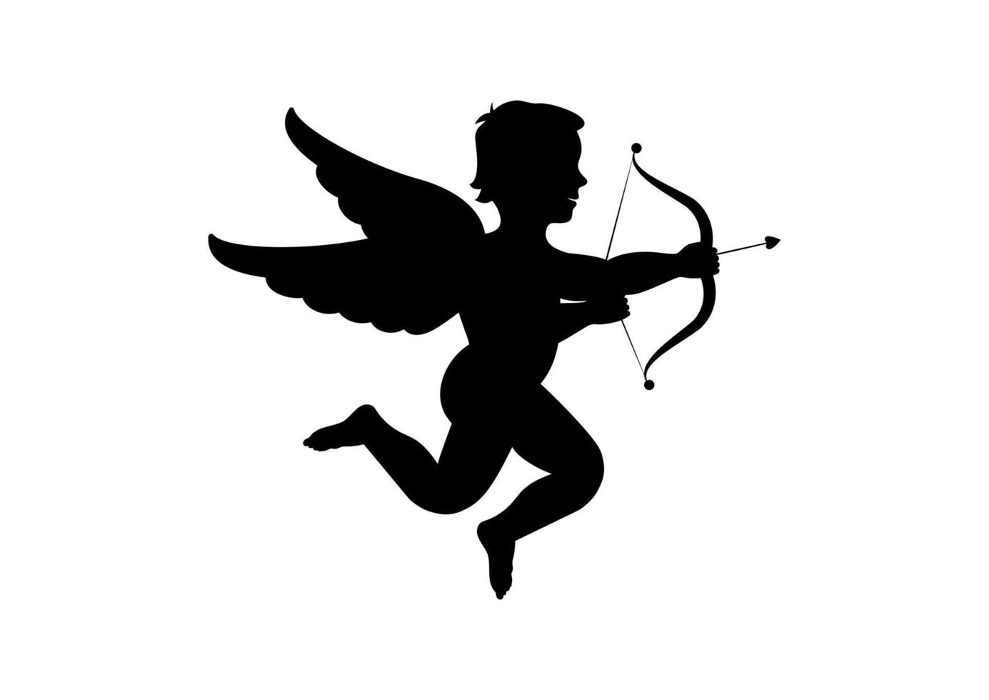 negro y blanco cupidon icono plano diseño aislado en blanco antecedentes. amor Cupido clipart vector