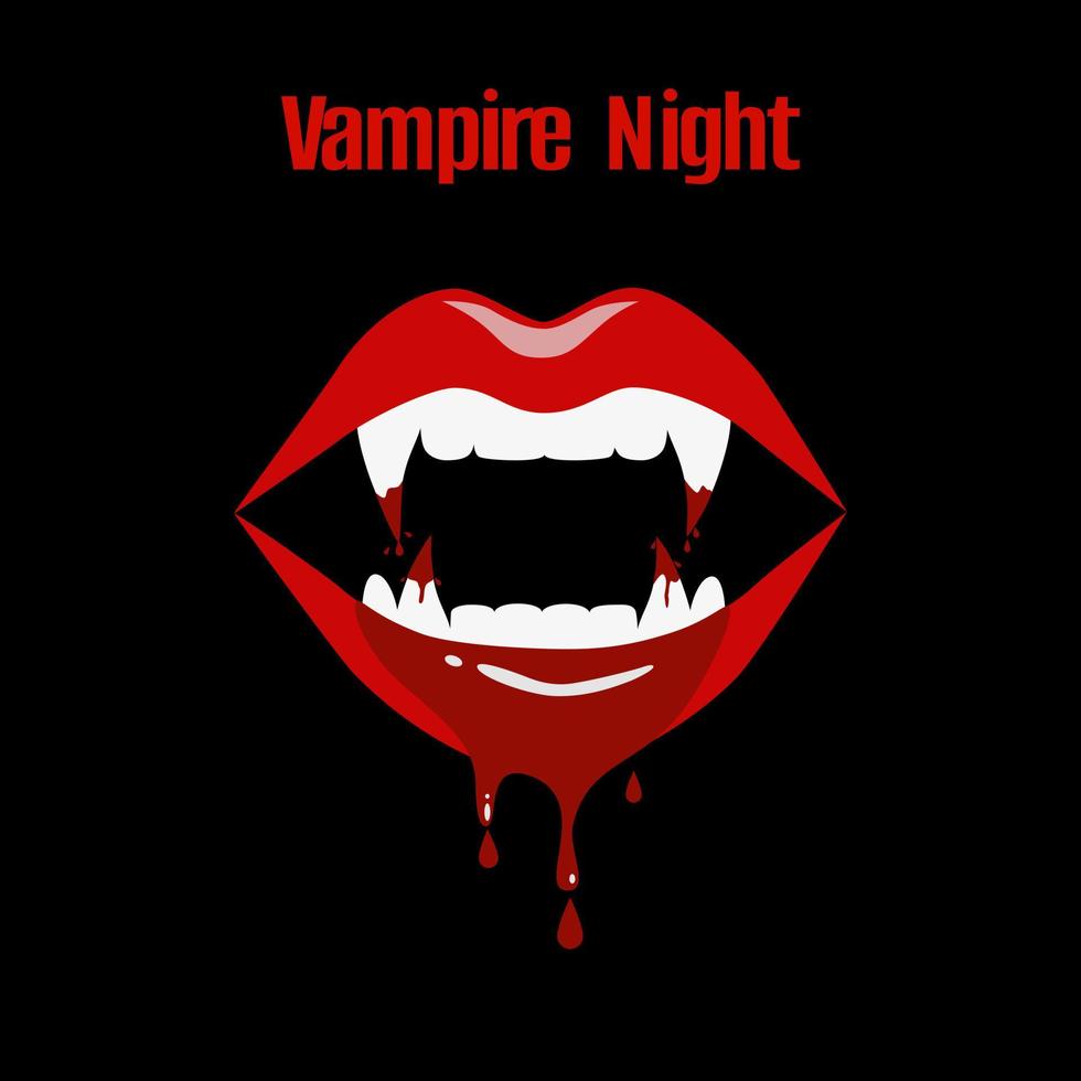 Vampire teeth with blood, vampire sucking blood. vector