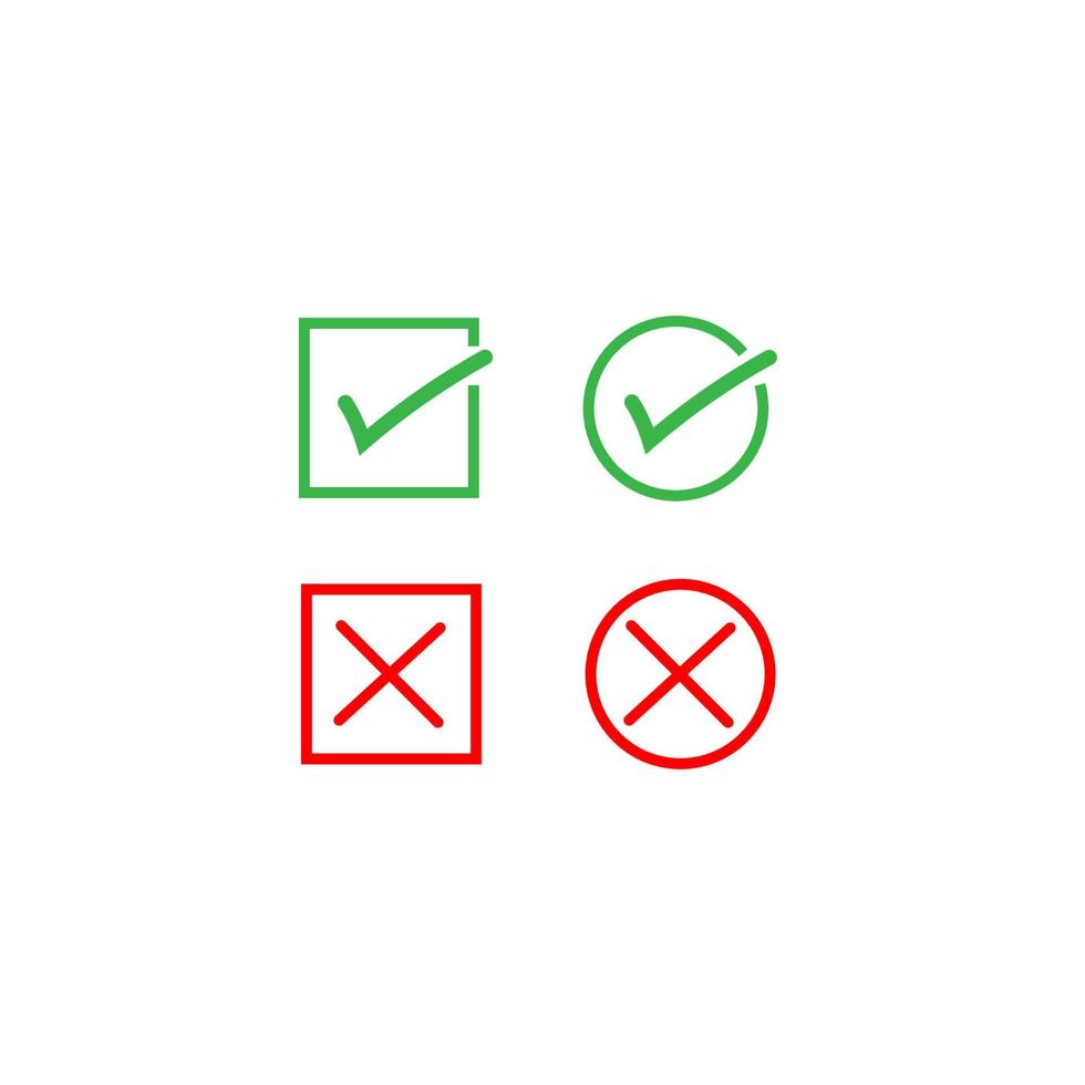 Green tick mark as right chooce amd red cross mark as wrong choice in flat design. vector