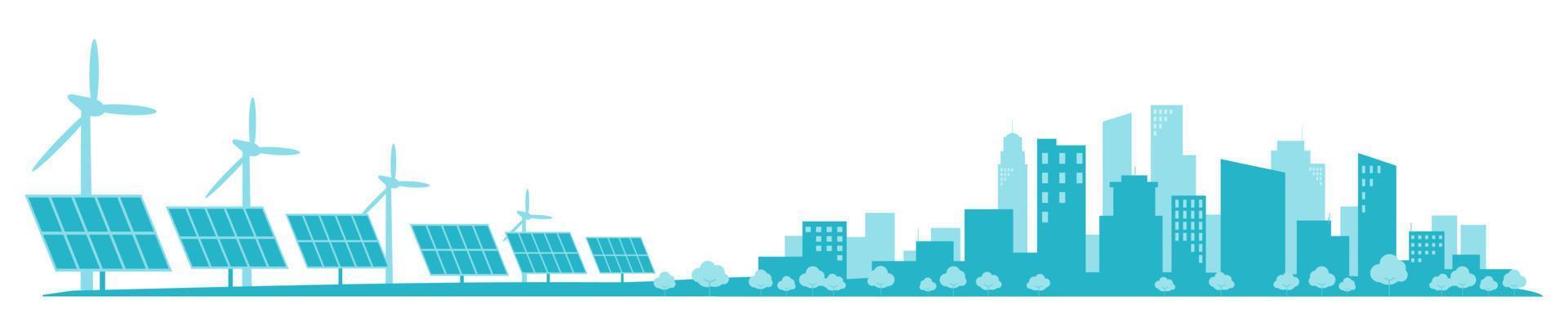 City Far Away looking blue sky Clean Wind and Solar energy Ecology Cityscape concept Background monochrome flate design illustration vector