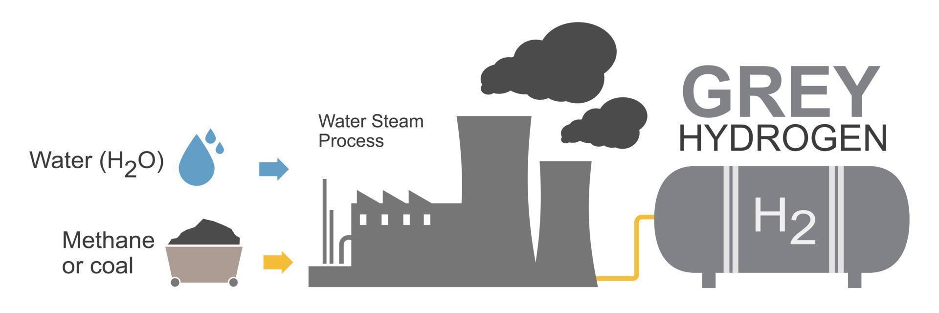 Type of Hydrogen production Grey Color Electrolysis Ecology for Clean Energy how work Diagram concept illustration vector