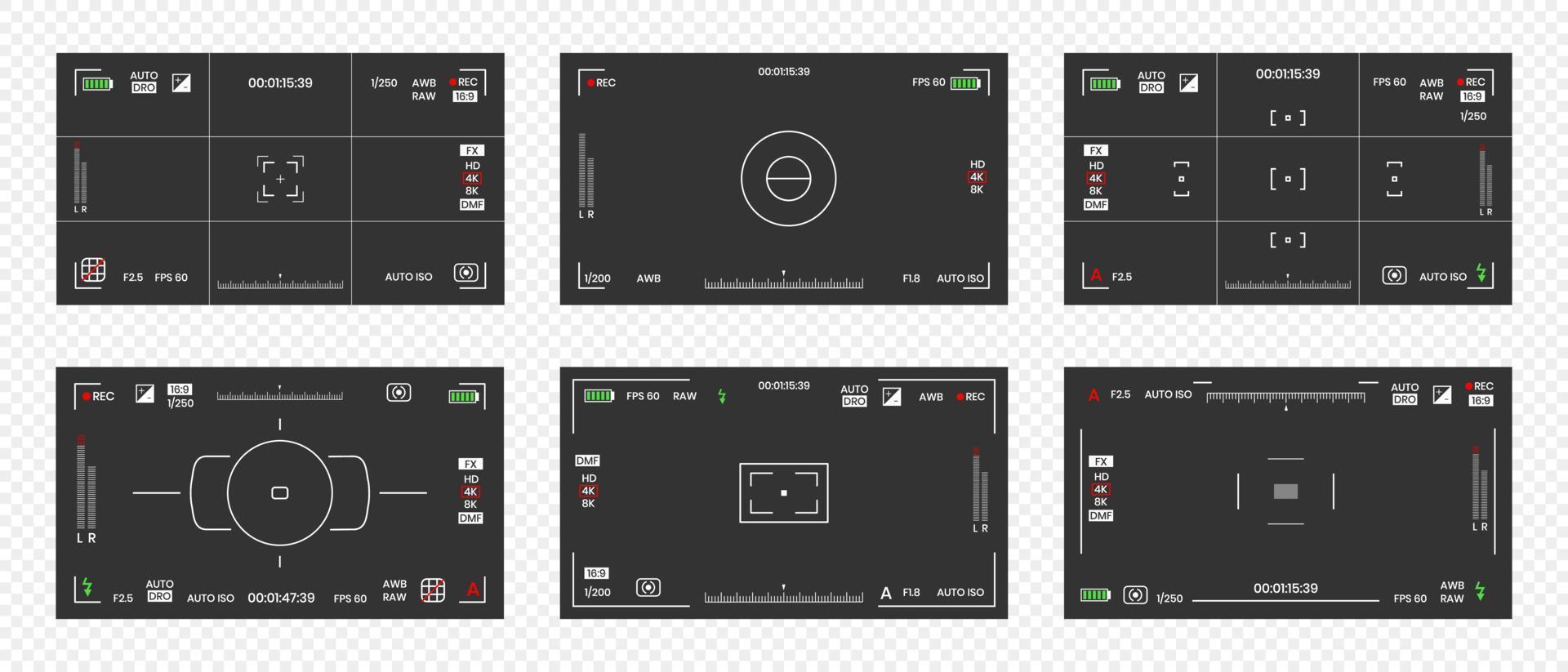 conjunto de ilustración de vector de diseño de estilo plano de grabadora de marco de foto o video de visor de cámara.