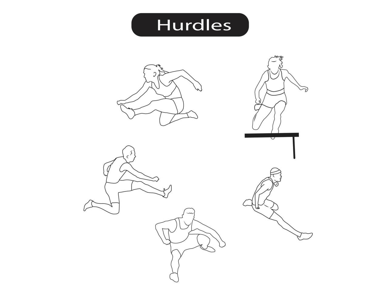 Hurdles Sport Silhouette and Line Icons Vector Illustration