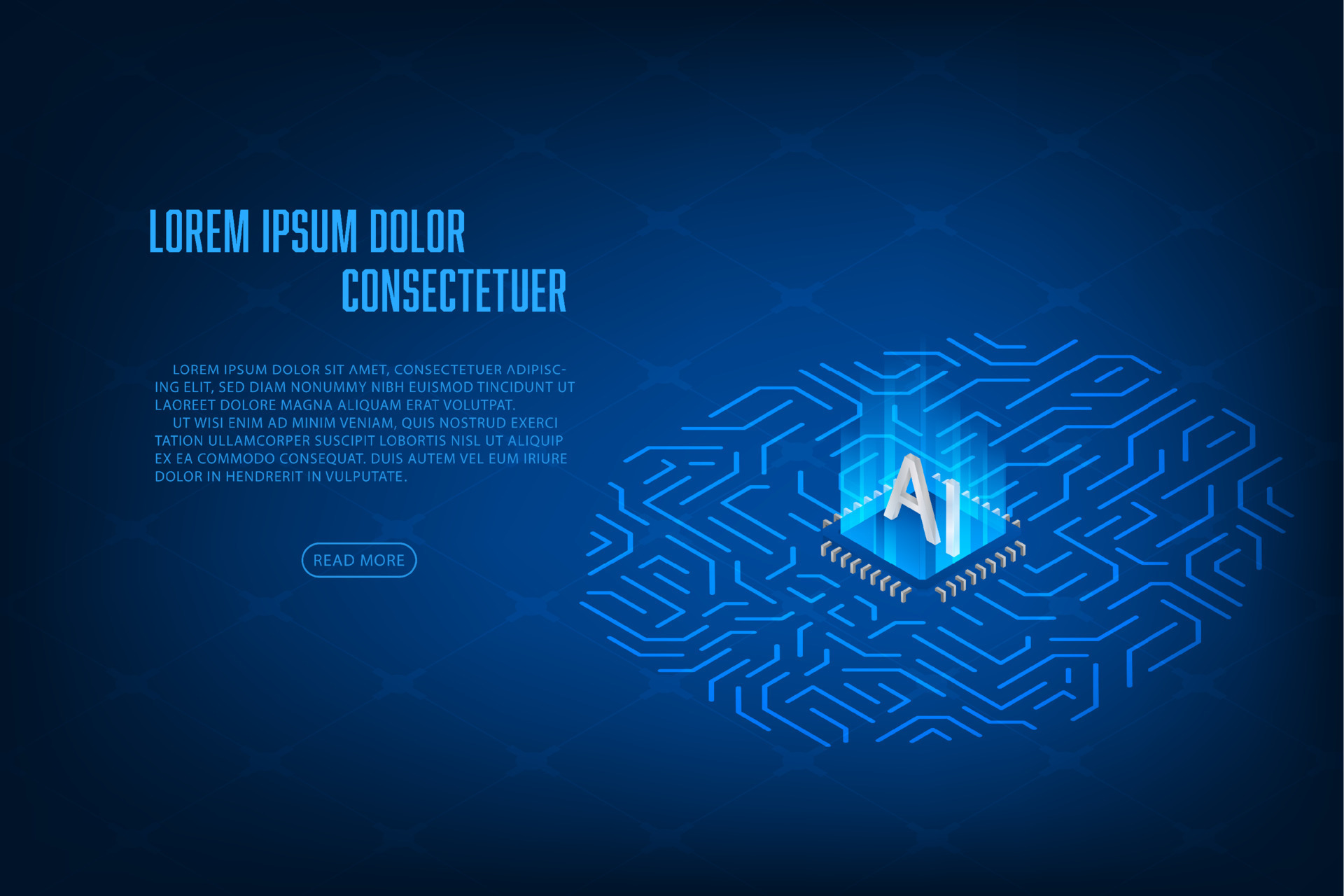 Vector artificial intelligence hardware concept. Giowing connection