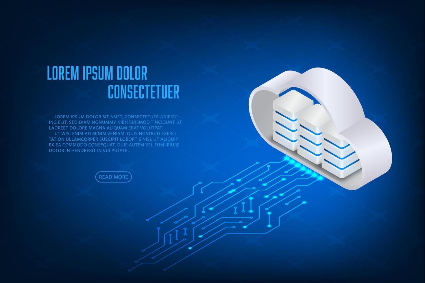 vector isométrica tecnología nube almacenamiento con circuito concepto