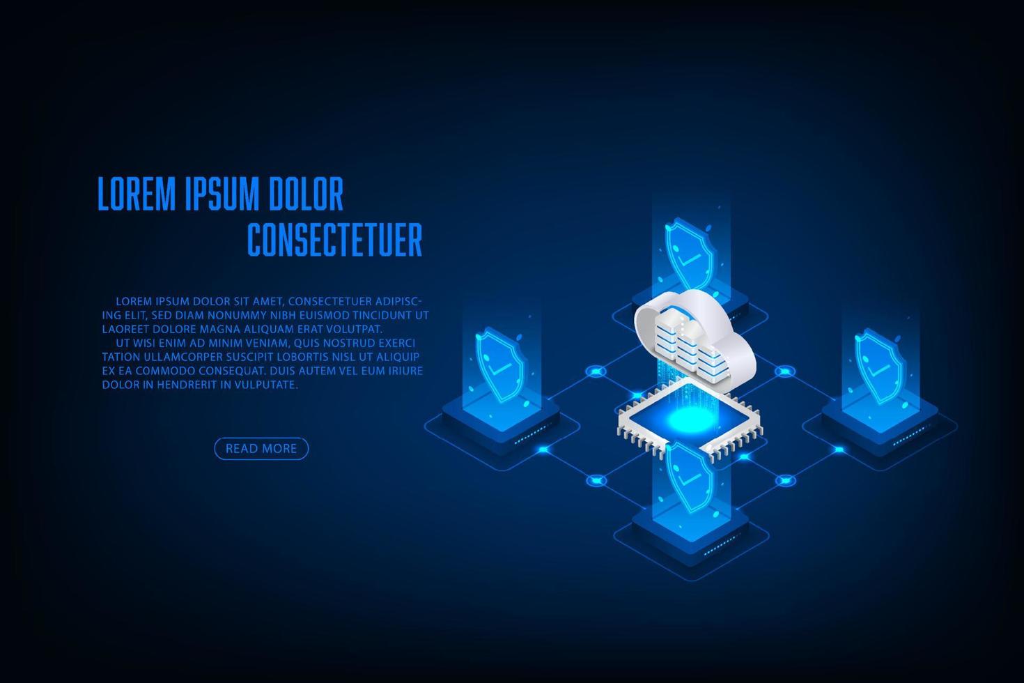 Vector isometric data security system with cioud storage concept.