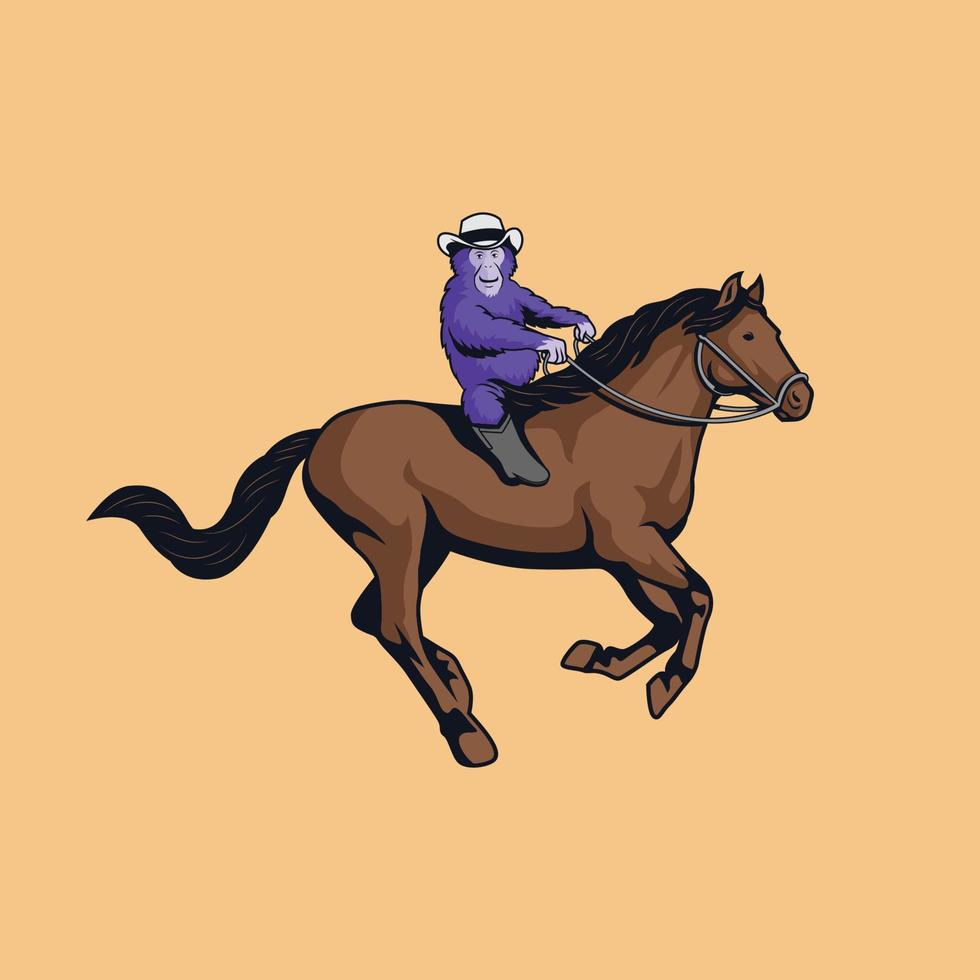 monkey riding a horse with a cowboy hat and boots vector illustration