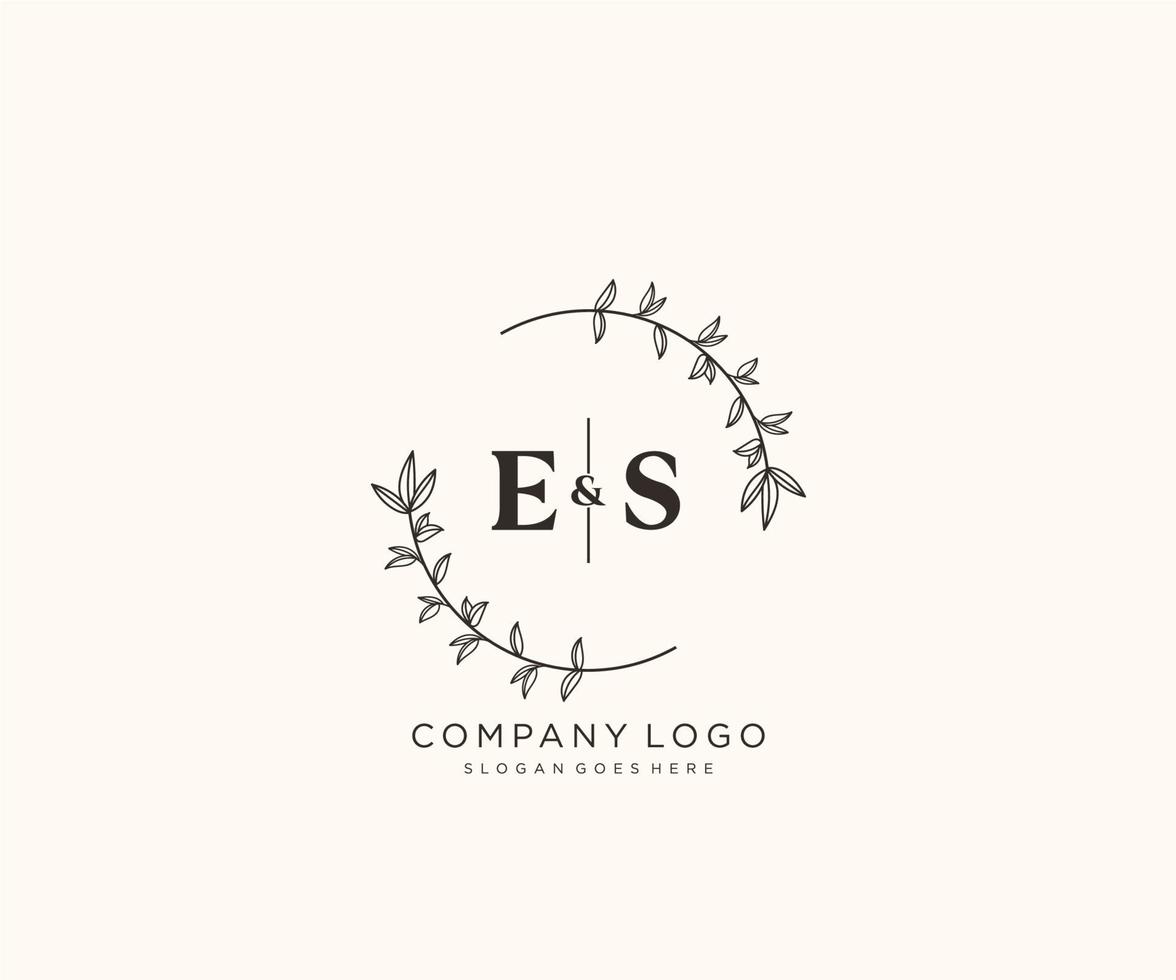 inicial es letras hermosa floral femenino editable prefabricado monoline logo adecuado para spa salón piel pelo belleza boutique y cosmético compañía. vector