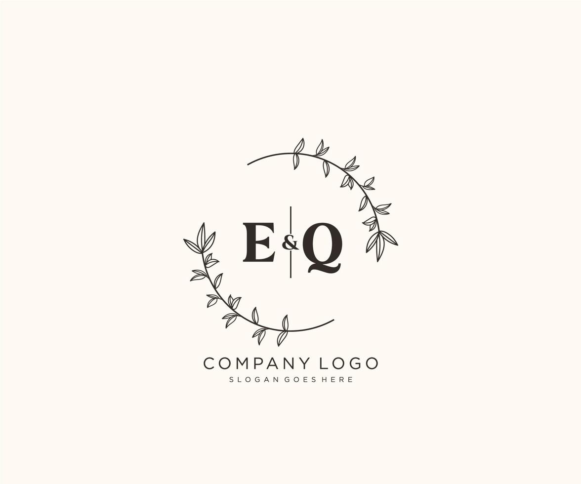 initial EQ letters Beautiful floral feminine editable premade monoline logo suitable for spa salon skin hair beauty boutique and cosmetic company. vector