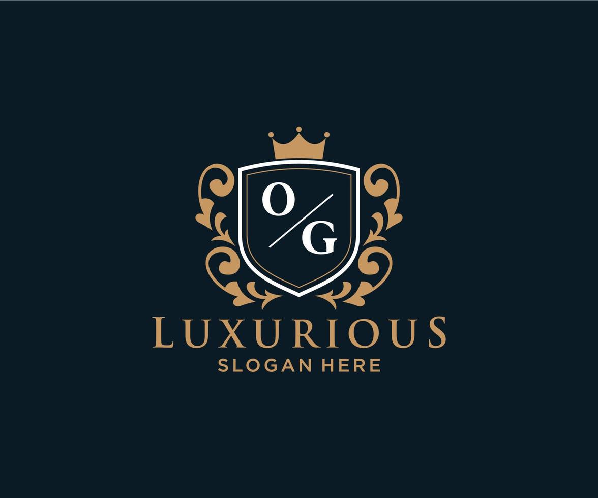 Initial OG Letter Royal Luxury Logo template in vector art for Restaurant, Royalty, Boutique, Cafe, Hotel, Heraldic, Jewelry, Fashion and other vector illustration.