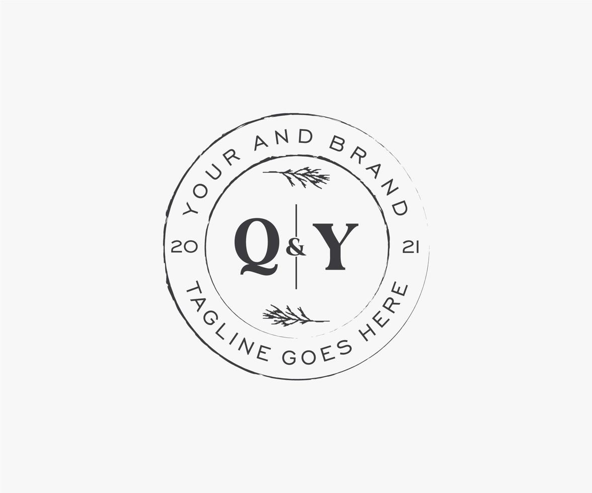 initial QY letters floral frames. Botanical feminine editable premade monoline unique decoration for greeting card, wedding invitation. vector