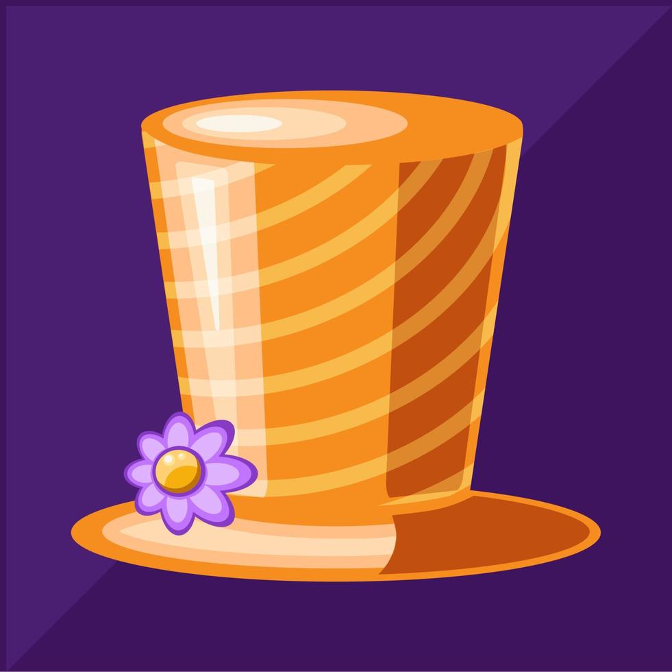 Carnival and party costume orange striped hat, carnival elegant costume part in cartoon style, vector decorative object for parties and festivals.