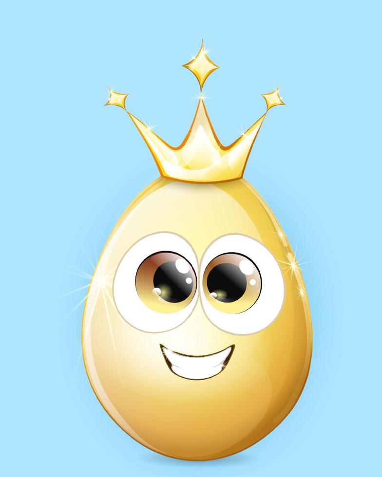 Funny golden Easter egg king with crown shine bright and wide smiling vector