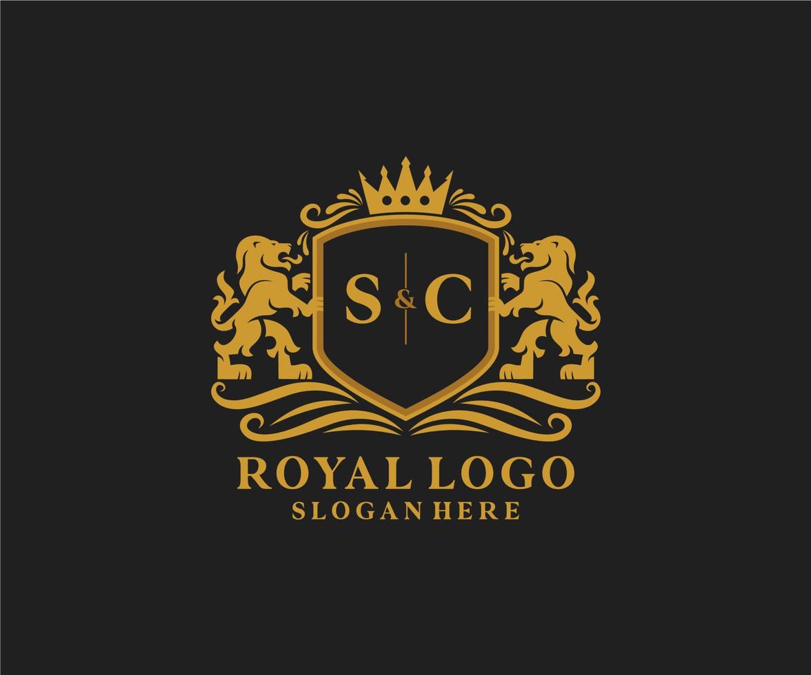 Initial SC Letter Lion Royal Luxury Logo template in vector art for Restaurant, Royalty, Boutique, Cafe, Hotel, Heraldic, Jewelry, Fashion and other vector illustration.